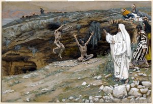 Kaksi epäpuhtaiden henkien riivaamaa miestä, kuvitus teoksesta The Life of Christ, n. 1884-1896 (wc ja guassi pahville) tekijältä James Jacques Joseph Tissot