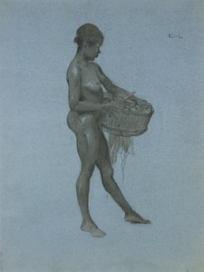 Negress kantaa vihanneskoria (hiili paperilla)