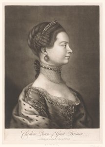 Portret van Charlotte van Mecklenburg Charlotte Ison-Britannian kuningatar (otsikko esineessä) tekijältä James McArdell