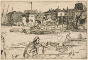 Black Lion Wharf, Thames-sarjasta (kuudentoista etsauksen sarja Thamesista ja muista aiheista) tekijältä James Abbott McNeill Whistler