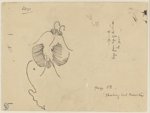 Perhonen (etusivu); perhosen katkelma (kääntöpuoli). tekijältä James McNeill Whistler