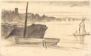 Chelsea Bridge ja kirkko tekijältä James Abbott McNeill Whistler