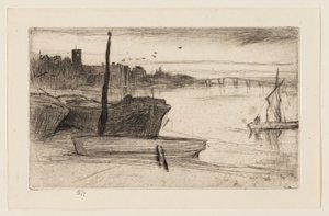 Chelsea Bridge ja kirkko tekijältä James Abbott McNeill Whistler