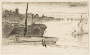 Chelsea Bridge ja kirkko tekijältä James McNeill Whistler