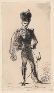 Husaari (recto) Mies silinterihattu ja sidottu pää (verso) tekijältä James Abbott McNeill Whistler