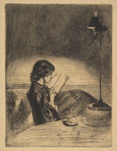 Lukemassa lampun valossa tekijältä James McNeill Whistler