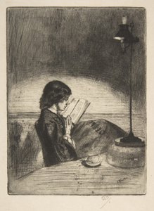 Lukemassa lampun valossa tekijältä James McNeill Whistler