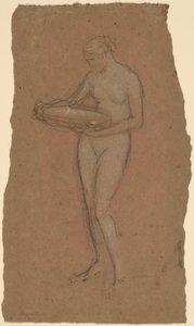 Seisova nainen alaston pitelee kulhoa [recto] tekijältä James Abbott McNeill Whistler