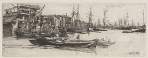 Thames Warehouse, Thames-sarjasta (Kuudentoista etsauksen sarja Thamesista ja muista aiheista) tekijältä James Abbott McNeill Whistler