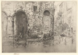 Kaksi oviaukkoa ensimmäisestä Venetsian sarjasta (Venetsia, 12 etsauksen sarja) tekijältä James Abbott McNeill Whistler