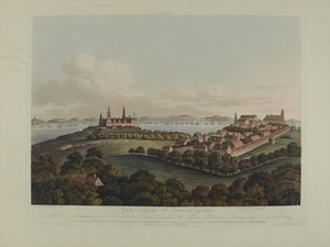 Tanska 1807: Kööpenhaminan piiritys, kaiverrus Robert Pollard (1792-1867) ja Joseph Constantine Stadler (1780-1812), julkaistu vuonna 1807 (värillinen akvatinta)