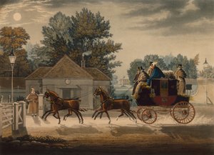 Mail Coach by Moonlight (värillinen kaiverrus) tekijältä James Pollard