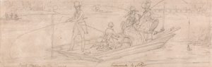 Punt Fishing in the Thames (grafiitti paperille) tekijältä James Pollard