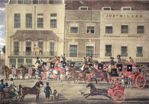 West Country Mails Gloucester Coffee Housessa, Piccadillyssa, kaiverrus C. Rosenberg, 1828 tekijältä James Pollard