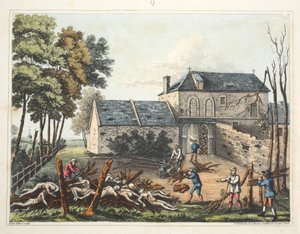 Chateau of Hougoumont: näyttää kuolleiden haudattamisen taistelun jälkeen