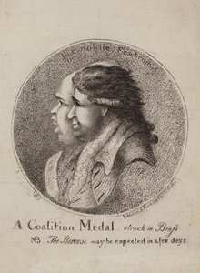 Coalition Medal, Struck in Brass: satiiri brittiläisten poliitikkojen Lord Northin ja Charles James Foxin koalitiosta, 1783