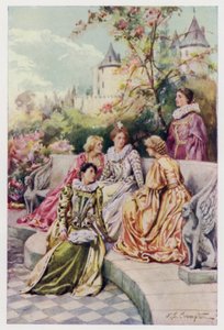 Mary Stuart, tuleva Skotlannin kuningatar Maria, hovinsa, Four Marysin kanssa, ollessaan Ranskassa 1550-luvulla