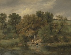 Lampaiden pesu Postwick Grovessa, Norwichissa, n. 1822 (öljy paneelille)