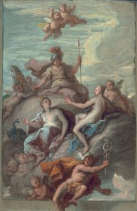 Juno, Minerva ja Venus lähettävät Merkuriusta epäsopuomenan kanssa, n. 1718