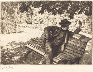 Denoisel Reading in the Garden, 1882. tekijältä James Tissot