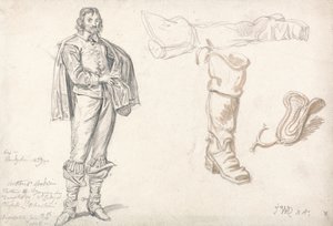 Tutkimuksia seisovasta hahmosta ja kengästä, 1825 (grafiitti- ja seepiapesu paperille) tekijältä James Ward