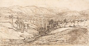 The Vale of Llangollen (kynä ja ruskea muste paperille) tekijältä James Ward