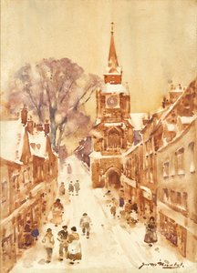 Winter Street Scene (akvarelli)