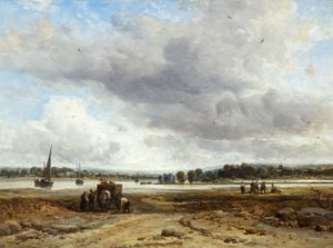 Calshot Castle, lähellä Southamptonia (öljy paneelissa) tekijältä James Webb