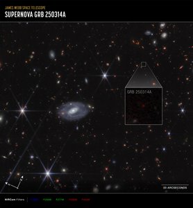 GRB 250314A:n lähikuva (Compass-satelliitin NIRCam-kuva) tekijältä James Webb Space Telescope (NASA)