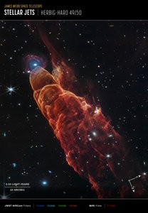 Herbig-Haro 49/50 (NIRCam- ja MIRI Compass -kuva) tekijältä James Webb Space Telescope (NASA)