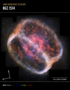 Planeettasumu NGC 1514 (MIRI Compass -kuva) tekijältä James Webb Space Telescope (NASA)