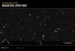 Quasar J0100+2802 (NIRCam-kompassikuva) tekijältä James Webb Space Telescope (NASA)