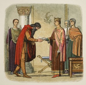 Henry valtuuttaa Dermodin keräämään joukkoja, 1170, A Chronicle of England eKr. 55 - 1485 AD, pub. Lontoo, 1863 tekijältä James William Edmund Doyle