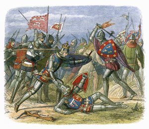 Alenconin herttua hyökkäsi kuningas Henrik V:n kimppuun Agincourtin taistelussa tekijältä James William Edmund Doyle