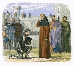Rikhard II:n ja Henrik Bollinbroken tapaaminen, jossa Henrik vaatii valtaistuinta. tekijältä James William Edmund Doyle