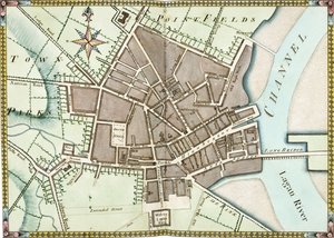 Kaksisivuinen Belfastin akvarellisuunnitelma, n. 1795 tekijältä James Williamson