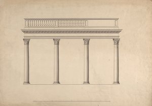 Cobham Hall, Kent: pylväikön julkisivupiirros ja kaideparveke tekijältä James Wyatt
