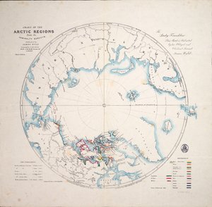 Arktisten alueiden kartta Amiraliteetin kartoituksista, kolmas painos, noin 1854 (kaiverrus). tekijältä James the Younger Wyld