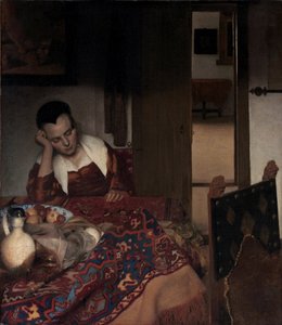 Nukkuva tyttö - Johannes Vermeerin (Vermeer de Delft) maalaus (1632-1675), öljy kankaalle