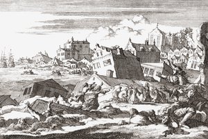 Maanjäristys 1692 Port Royalissa Jamaikalla.
