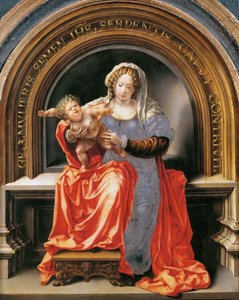 Neitsyt ja lapsi - Jan Gossaert (Gossart, dit Mabuse) (noin 1478-1532). Öljy puulle, n. 1526-1527. Mitat: 30,6 x 24,5 cm. Taidehistoriallinen museo, Vienne