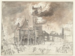 Tulipalo Amsterdamin vanhassa kaupungintalossa tekijältä Jan Abrahamsz. Beerstraten (possibly)