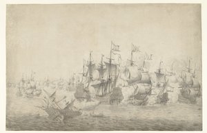 Meritaistelu, mahdollisesti Lowestoftissa 13. kesäkuuta 1665 (vasen sivu) tekijältä Jan Abrahamsz. Beerstraten (possibly)
