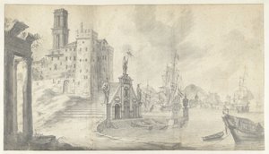 Satamanäkymä kaupungissa Välimeren rannalla tekijältä Jan Abrahamsz. Beerstraten