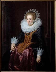 Naisen muotokuva Tunnettiin aiemmin nimellä Madame Vrydags Van Vollenhovenin pojan muotokuva Jan Van Ravesteynin (1570-1657) maalaus (ec.holl.) 1620 su. 1,34x1,04 m Lille, Musee des Beaux Arts