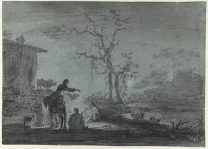 Paimenet nuotiolla kuutamossa tekijältä Jan Asselijn (possibly)