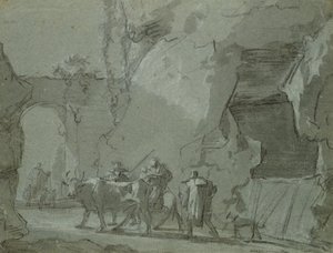 Paimenet holvikäytävän edessä, n. 1650-1652 (intialainen muste ja liitu paperille)