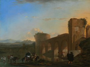 Tiber-joki ja Ponte Molle auringonlaskun aikaan