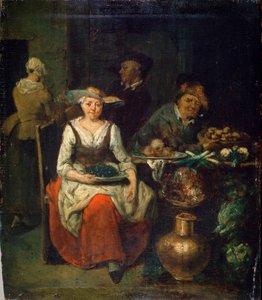 Vihanneskaupassa, 1700-1730. Flanderin maalaus tekijältä Jan Baptist Lambrechts