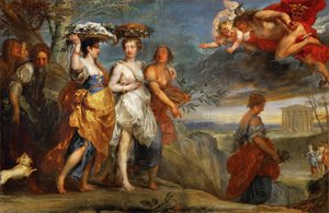 Merkurius kohtaa Hersen - Merkurius kohtaa Hersen - Jan Boeckhorstin (1604-1668). Öljy kankaalle